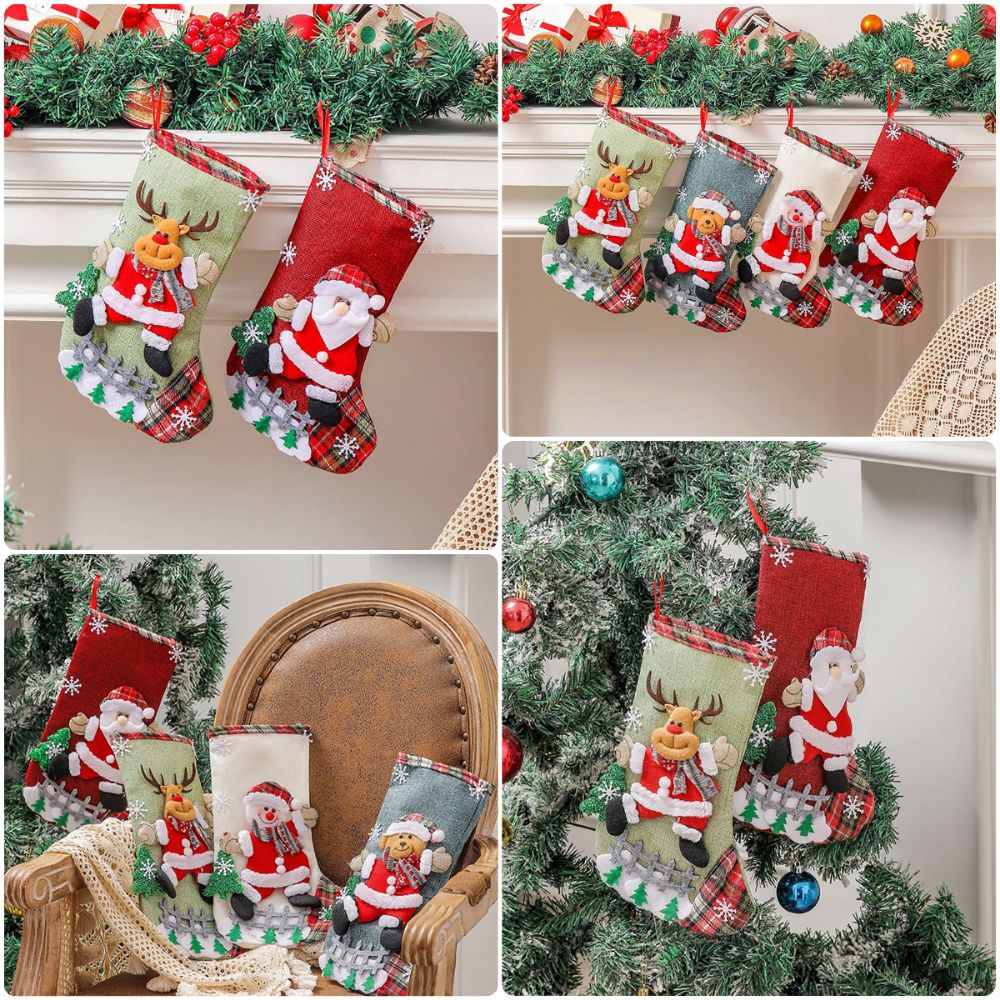 Christmas Stocking Hanging - Wielokolorowa świąteczna skarpeta bożonarodzeniowa z bałwanem,
